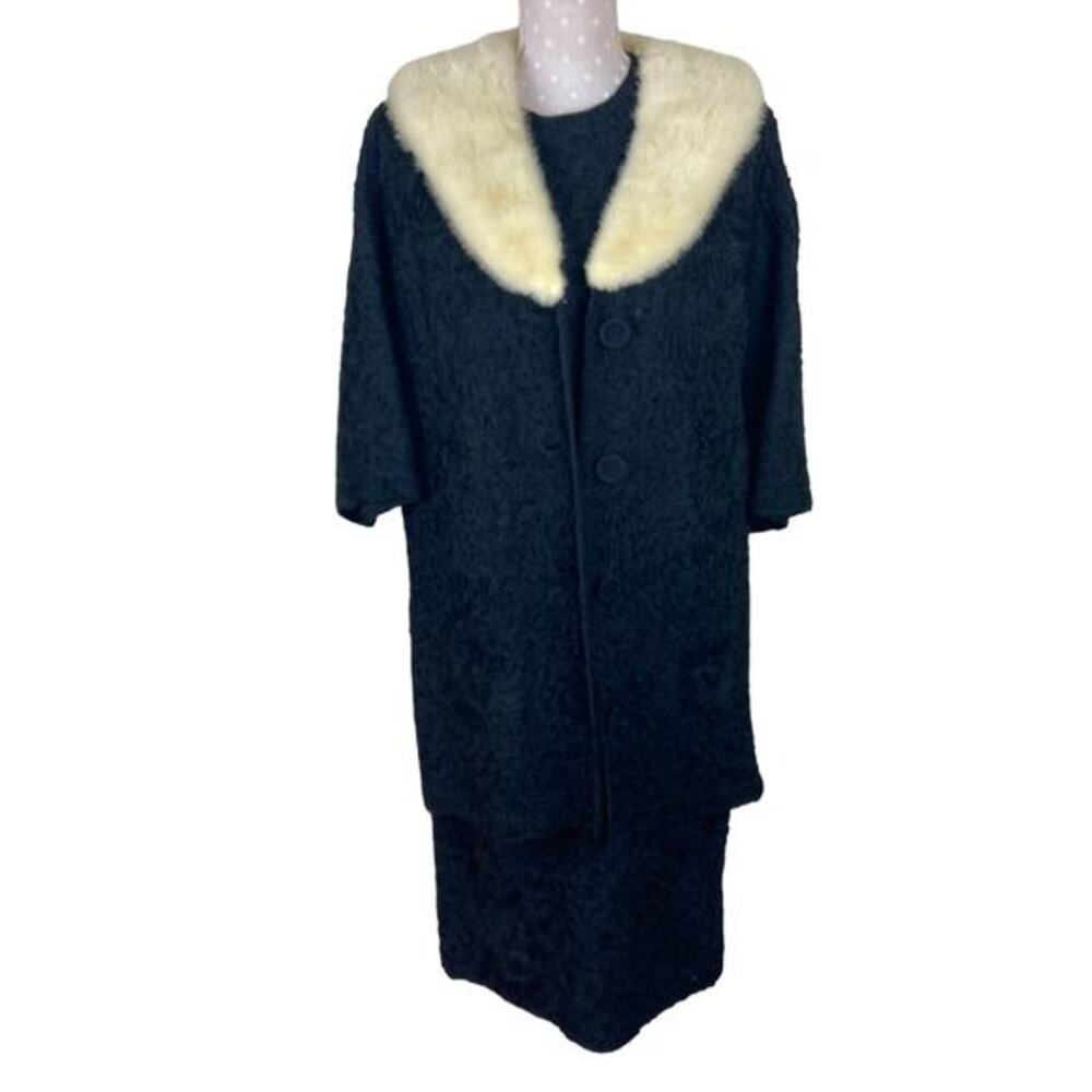 Mr. Blackwell Vintage 60s Cocktail Dress Evening Jacket 3 pc Set Black Ribbon